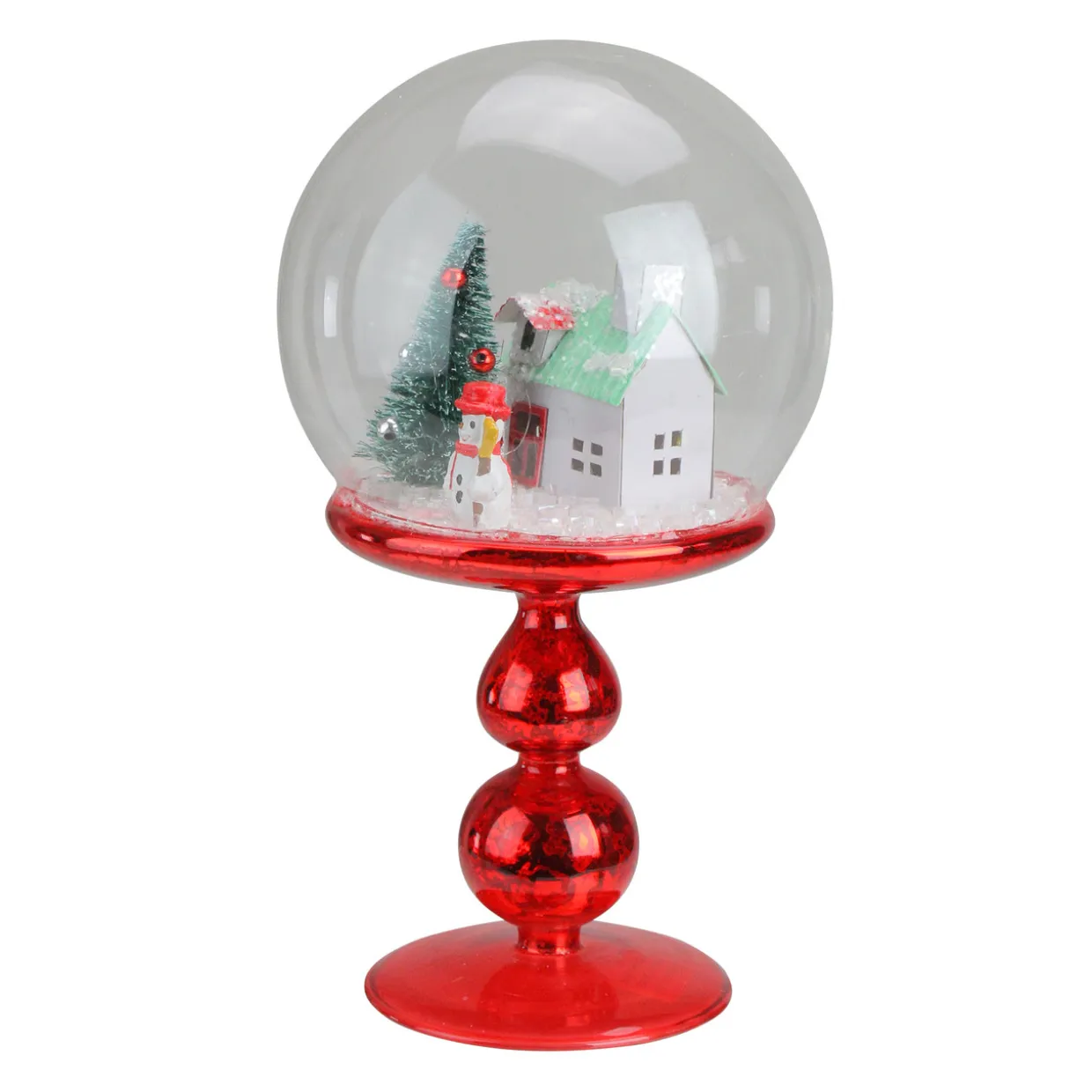 Holiday Scene Pedestal Globe Decoration -8.75" - Red