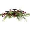 Holly and Berries Christmas Pillar Candle Holder with Pine Cones - 28"