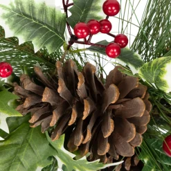 Holly and Berries Christmas Pillar Candle Holder with Pine Cones - 28