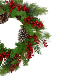 Holly Berries and Snowy Pinecones Artificial Christmas Wreath - 24