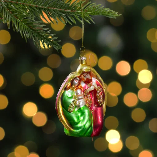 Holy Family Glass Nativity Christmas Ornament - 6"