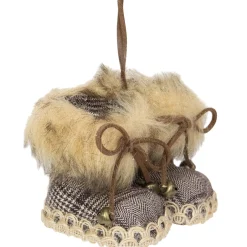 Houndstooth Booties with Faux Fur Trim Christmas Ornament - 3