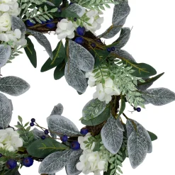 Iced Hydrangeas, Blueberries, and Foliage Artificial Christmas Wreath - 26 Inch, Unlit