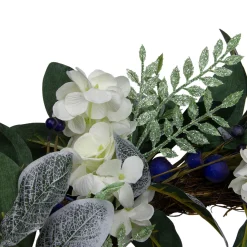 Iced Hydrangeas, Blueberries, and Foliage Artificial Christmas Wreath - 26 Inch, Unlit