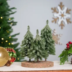 Icy Downswept Pine Trio of Trees Christmas Decoration - 8" - Unlit