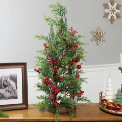 Icy Pine with Berries Artificial Cone Christmas Tree - 27"