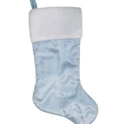 20.5-Inch Blue and White Sheer Organza Christmas Stocking with Faux Fur Cuff