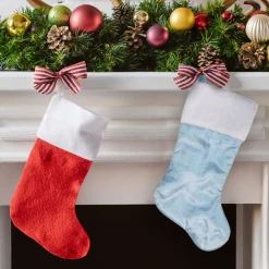 20.5-Inch Blue and White Sheer Organza Christmas Stocking with Faux Fur Cuff