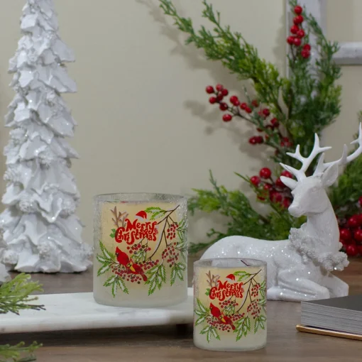 2.75-Inch Cardinal and Pine Hand Painted Flameless Christmas Candle Holder