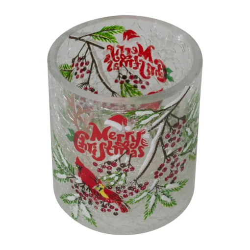2.75-Inch Cardinal and Pine Hand Painted Flameless Christmas Candle Holder