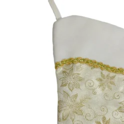 20.5-Inch Gold and White Glitter Poinsettia Christmas Stocking With a Velvet Cuff