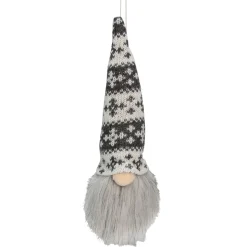 6.25-Inch Gray and White Gnome Head with Hat Hanging Christmas Ornament