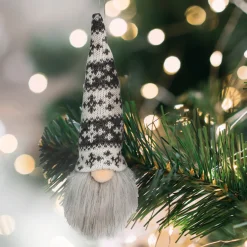 6.25-Inch Gray and White Gnome Head with Hat Hanging Christmas Ornament