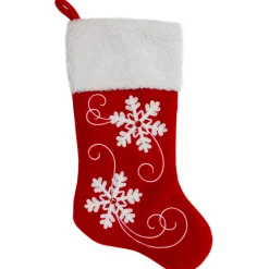 20.5-Inch Red and White Velvet With White Snowflake Christmas Stocking