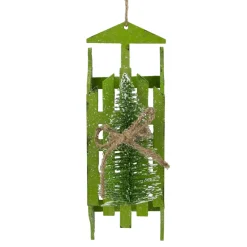 9-Inch Tree on Green Wood Sled Christmas Ornament