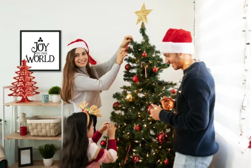 Joy to the World 15.5" x 15.5" Framed Christmas Wall Decor Art Print Sign Poster in a Black Wooden Frame with UV Acrylic and Hangers