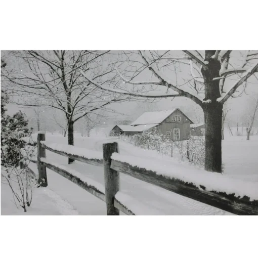 Large Fiber Optic Lighted Snowy Winter Cabin Canvas Wall Art 23.5" x 15.5"