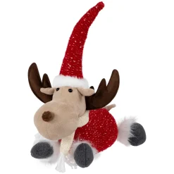 Laying Plush Moose Christmas Figure - 12" - Red and White