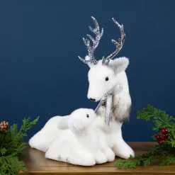 Laying Reindeer Mom and Calf Christmas Figurine - 11.5"