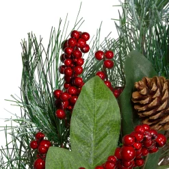 Leaves, Berry and Pine Needle Artificial Christmas Wreath - 24-Inch, Unlit