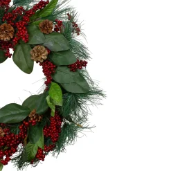 Leaves, Berry and Pine Needle Artificial Christmas Wreath - 24-Inch, Unlit