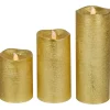 LED Brushed Flameless Christmas Pillar Candles - 8" - Gold Finish - Set of 3