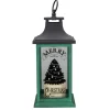 LED Candle With Christmas Tree Lantern - 12" - Green and Black