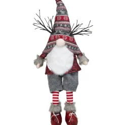 LED Christmas Gnome with Antlers and Dangling Legs - 30" - Gray and Red