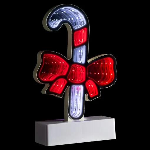 LED 3D Candy Cane with Bow Christmas Infinity Mirror - 8"