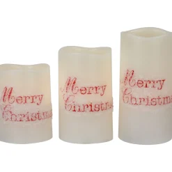 LED Flameless Frosted "Merry Christmas" Wax Pillar Candles - 6" - Set of 3