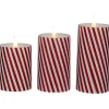 LED Flickering Flameless Candy Cane Striped Christmas Wax Pillar Candles - 6" - Set of 3