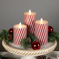 LED Flickering Flameless Candy Cane Striped Christmas Wax Pillar Candles - 6