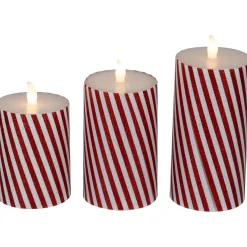 LED Flickering Flameless Candy Cane Striped Christmas Wax Pillar Candles - 6