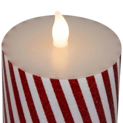 LED Flickering Flameless Candy Cane Striped Christmas Wax Pillar Candles - 6