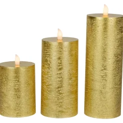 LED Flickering Flameless Pillar Christmas Candles - 8.75" - Gold - Set of 3