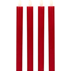 LED Flickering Flameless Taper Christmas Candles - 9.75" - Red - Set of 4
