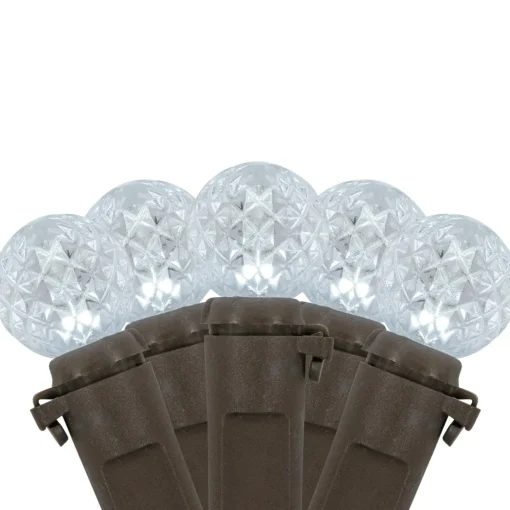 LED G12 Berry Christmas Lights - Pure White - 16' Brown Wire - 50 ct
