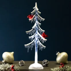 LED Lighted Acrylic Icicle Tree with Cardinals Christmas Decoration - 14"