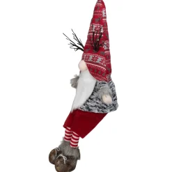 LED Lighted Antlers Fair Isle Sitting Gnome Christmas Figure - 30" - Red and Gray