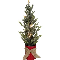 LED Lighted Artificial Iced Potted Christmas Tree Decoration - 16" - Clear Lights