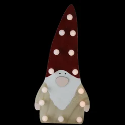 LED Lighted Battery Operated Wooden Santa Gnome Figurine - 16” - Warm White Lights