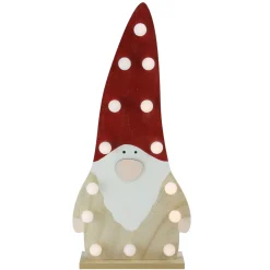 LED Lighted Battery Operated Wooden Santa Gnome Figurine - 16” - Warm White Lights
