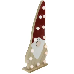 LED Lighted Battery Operated Wooden Santa Gnome Figurine - 16” - Warm White Lights