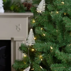 LED Lighted Battery Operated White Mini Sisal Tree Christmas Garland - 6.5' - Warm White Lights