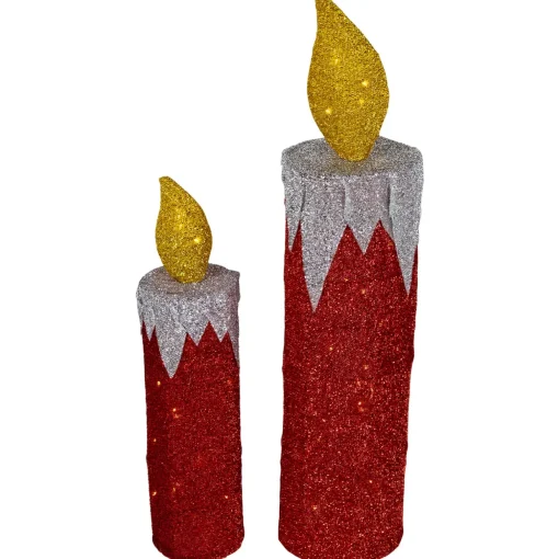 LED Lighted Candles Outdoor Christmas Decorations - 22.75" - Red - Set of 2