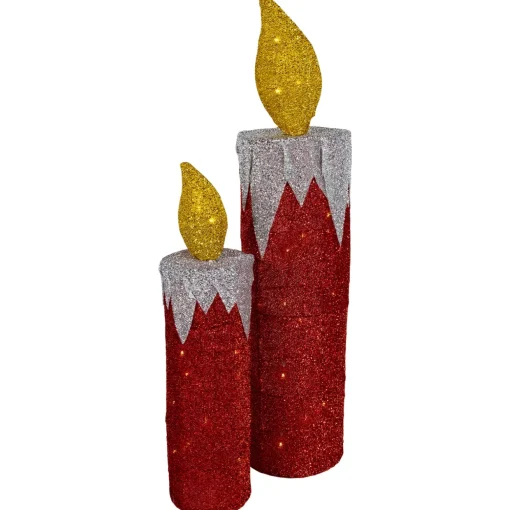 LED Lighted Candles Outdoor Christmas Decorations - 22.75" - Red - Set of 2