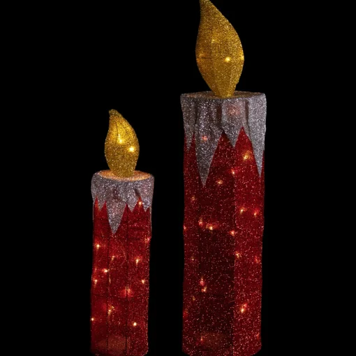 LED Lighted Candles Outdoor Christmas Decorations - 22.75" - Red - Set of 2