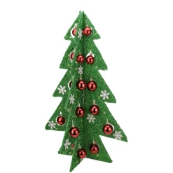 LED Lighted Christmas Tree with Ornaments Decoration - 28" - Green and Red