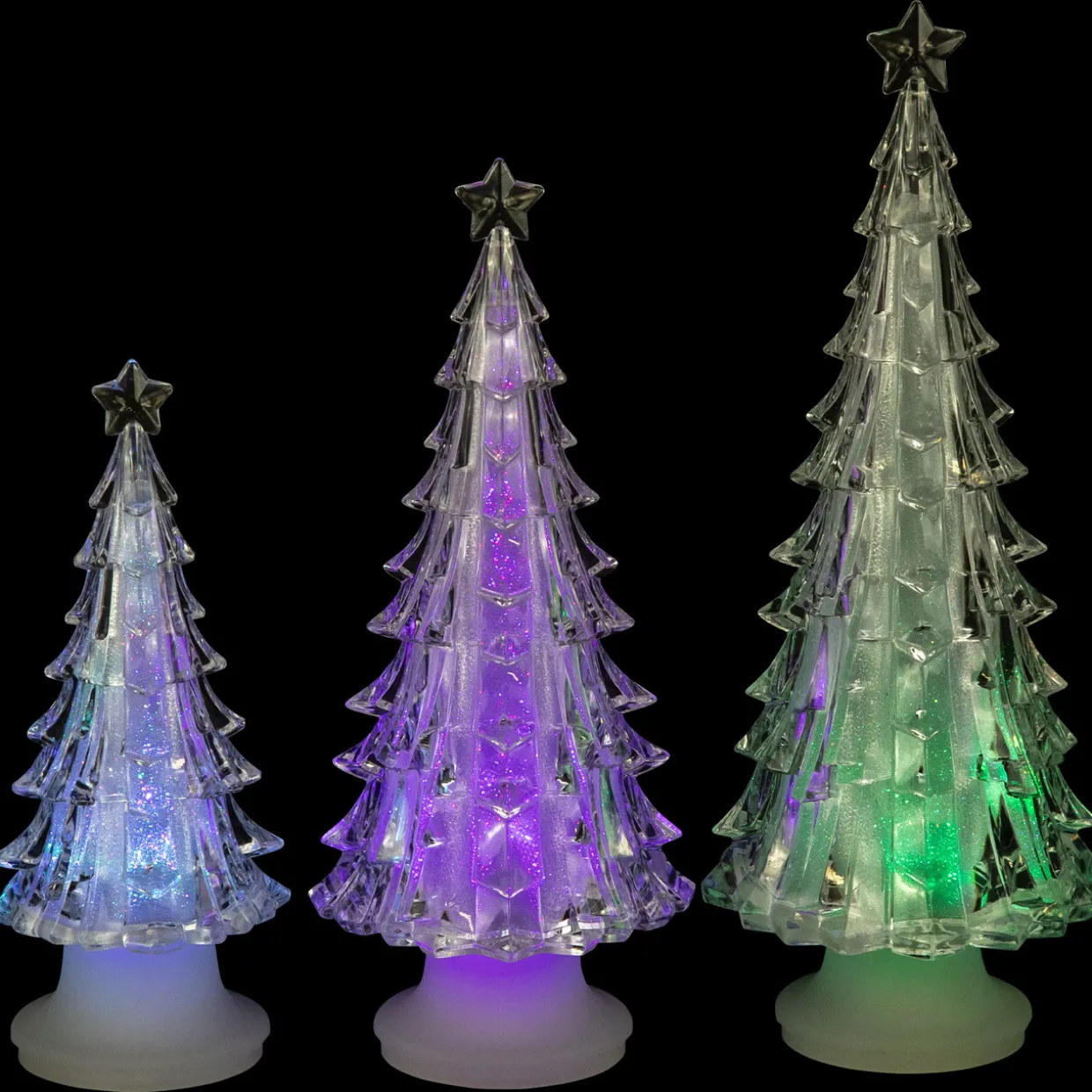 LED Lighted Color Changing Acrylic Christmas Tree Decorations - 8.5" - Set of 3