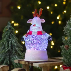 LED Lighted Color Changing Reindeer Christmas Snow Globe - 8"